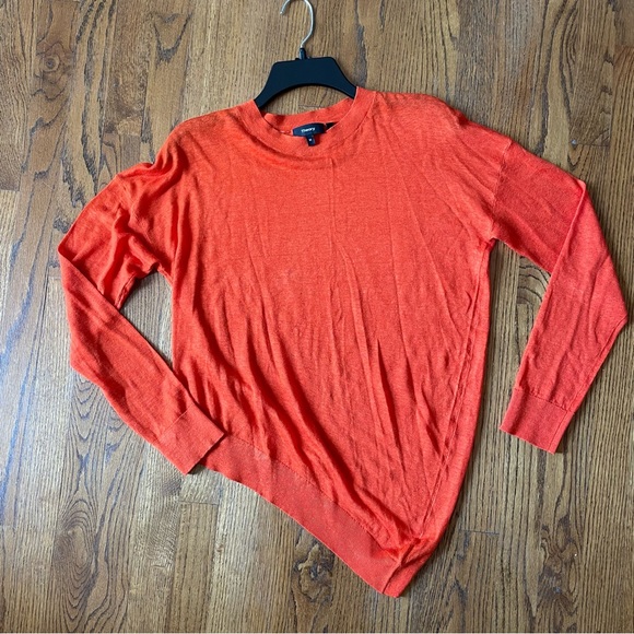 Theory orange coral asymmetrical sweater linen crew neck long sleeve medium - Picture 5 of 13
